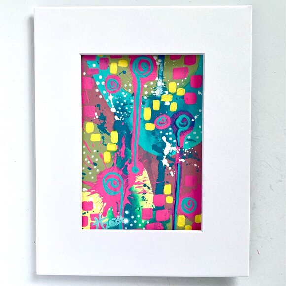 Summer Pop 4 Original Art Acrylic Painting Turquoise Pink Red Frame Ready 8x10in - Picture 5 of 6